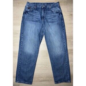 Cinch Blue Jeans Men Sz 36x32 Black Label 2.0 Distressed Straight Fit Light Wash